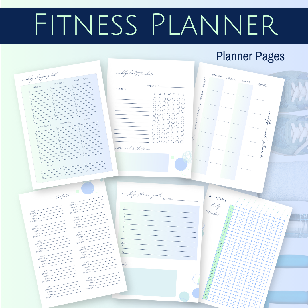 Fitness Planner (blue-green design) planner pages images