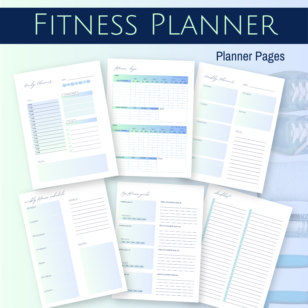 Fitness Planner (blue-green design) planner pages images