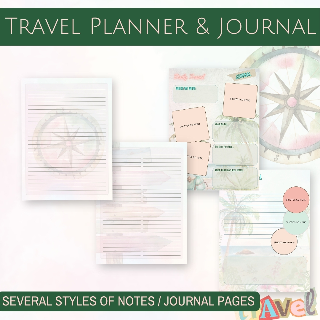 Travel Planner and Journal Planner Notes and Journal Pages (tropical)