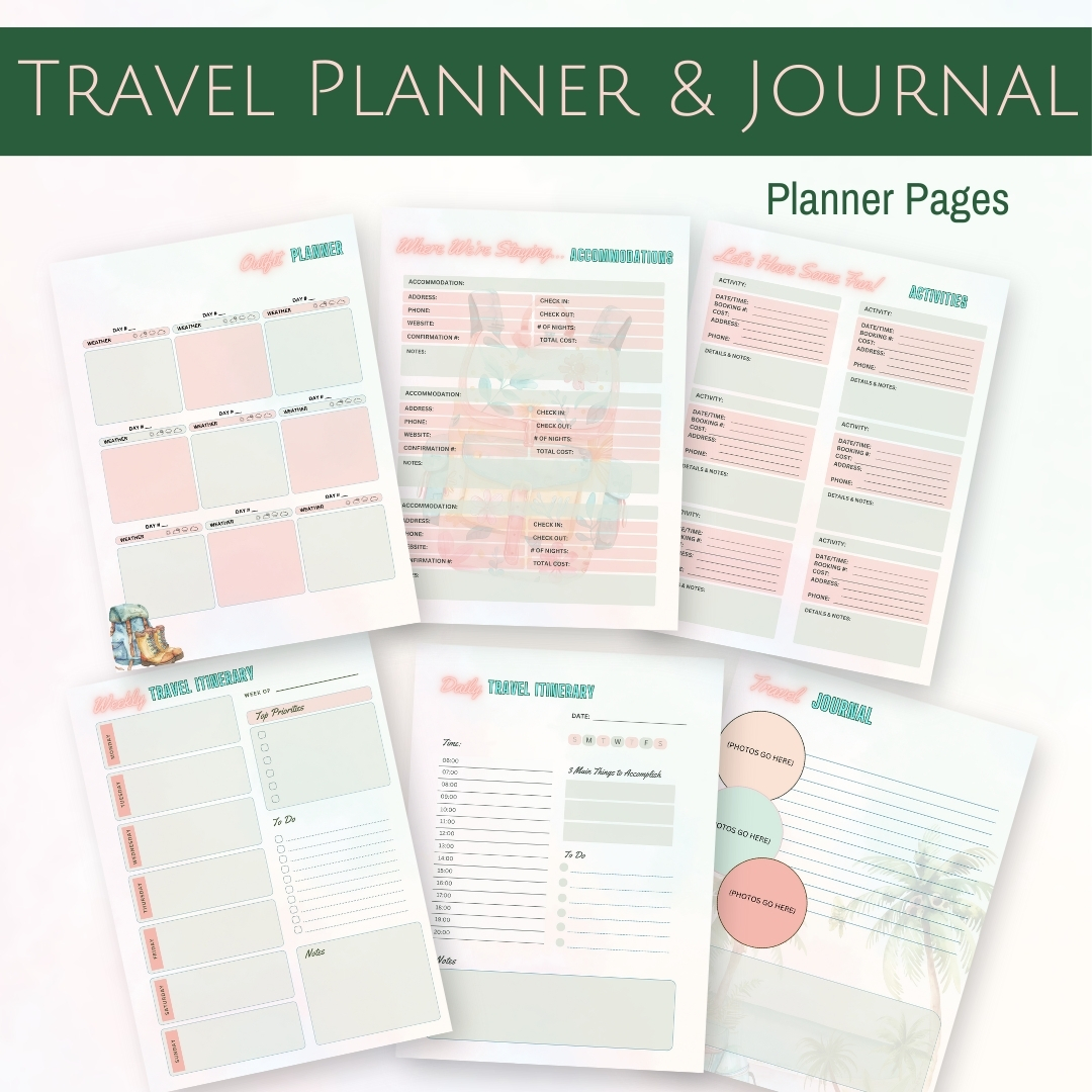 Travel Planner and Journal Planner Pages 2 (tropical)