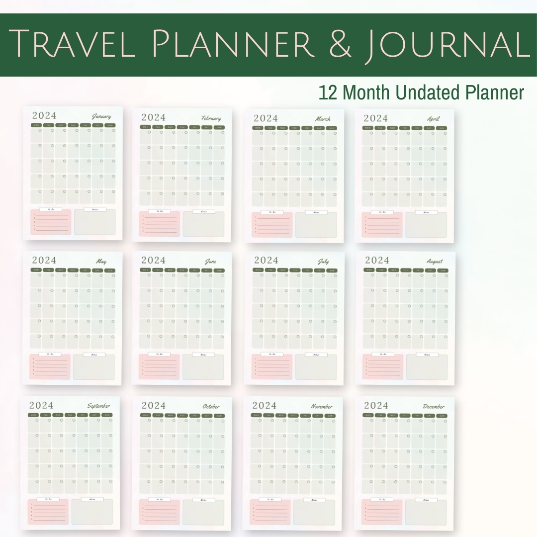 Travel Planner and Journal Planner 12 Month Undated Planner (tropical)
